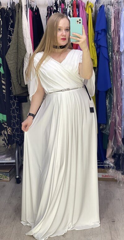 Вечернее платье в пол белый цвет с ремешком
