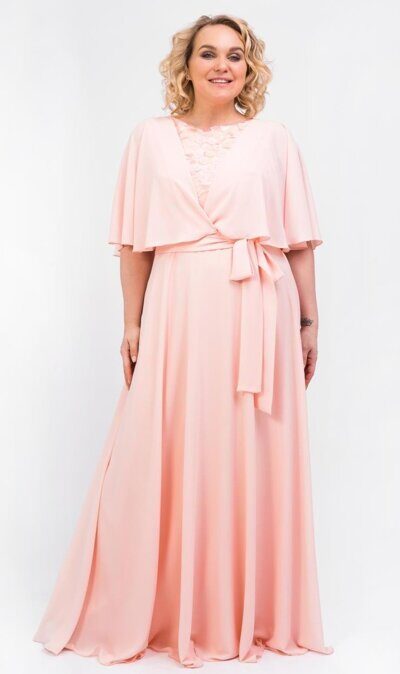 Платье в пол в персиковом цвете из шифона